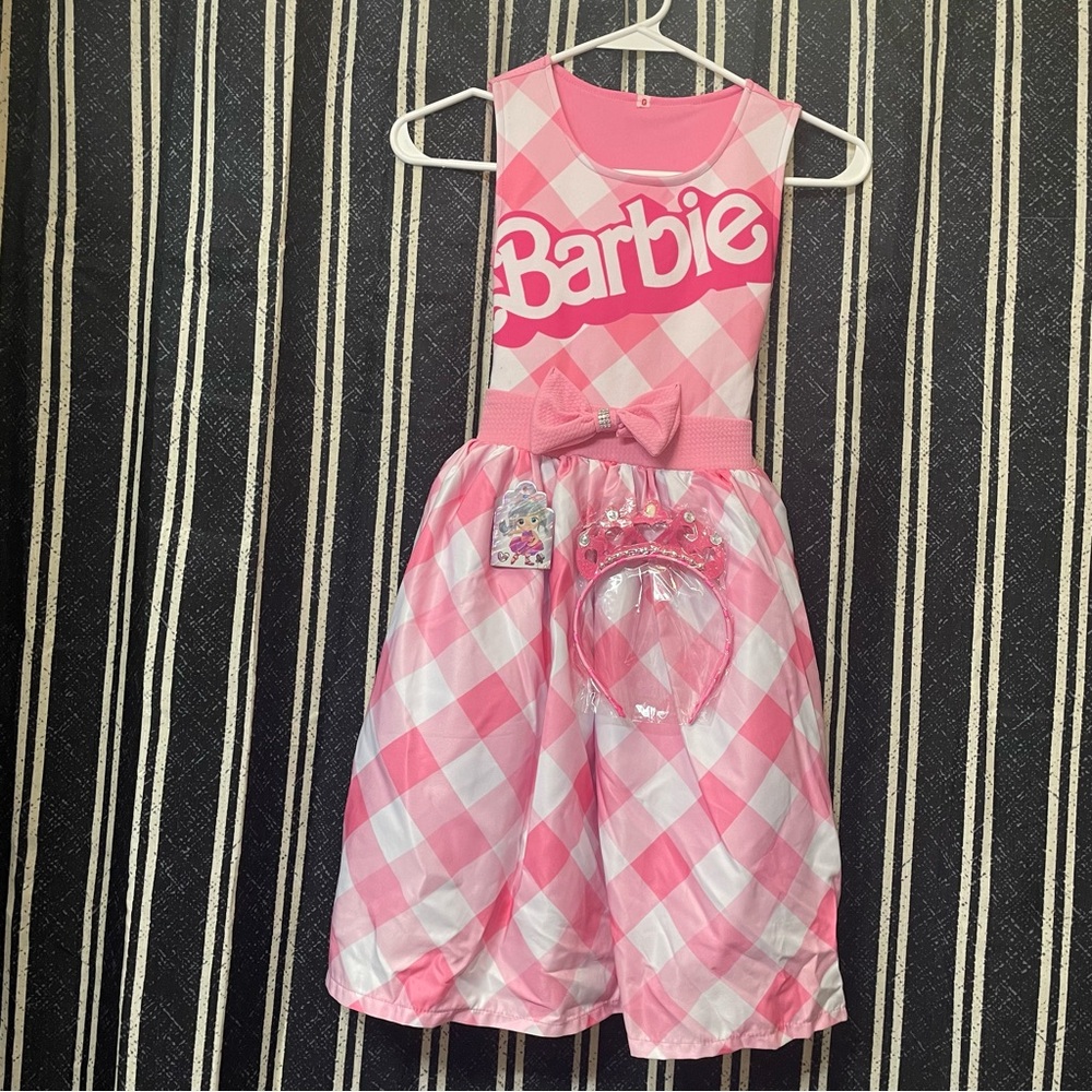 Barbie Pink Checkered Casual Dress for Kids